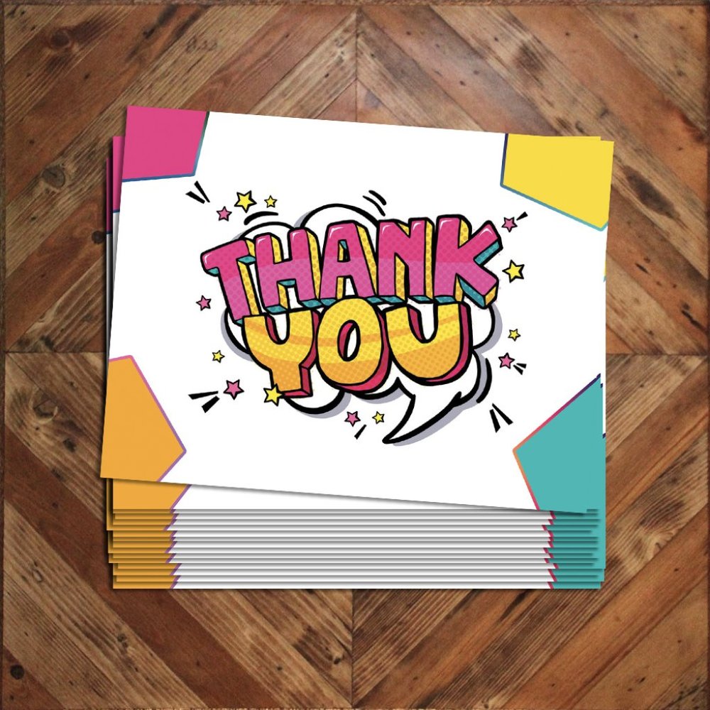 100 Colorful Thank You Cards Size 3"x4" Extra Thick Cardstock Smooth Matte Graci